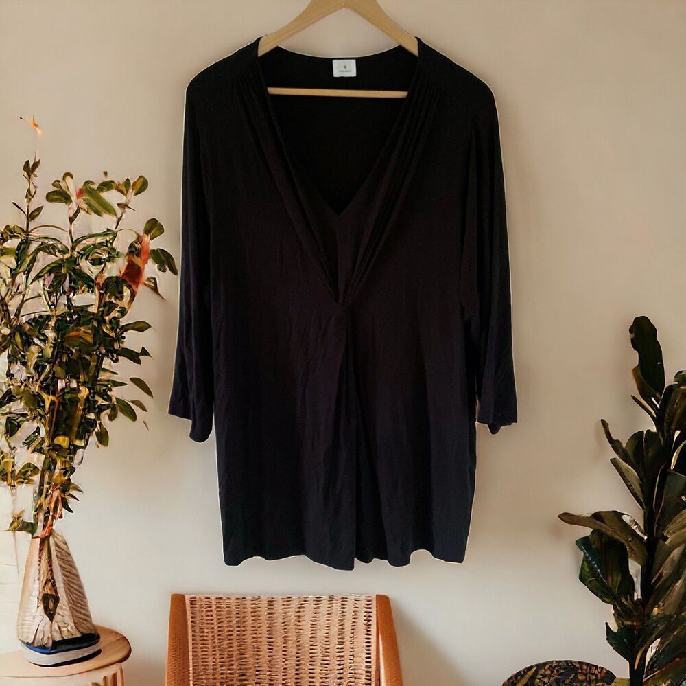 Dressbarn Twist Front V-Neck Black Slinky Rayon Spandex Top Blouse Shirt Tee 2X